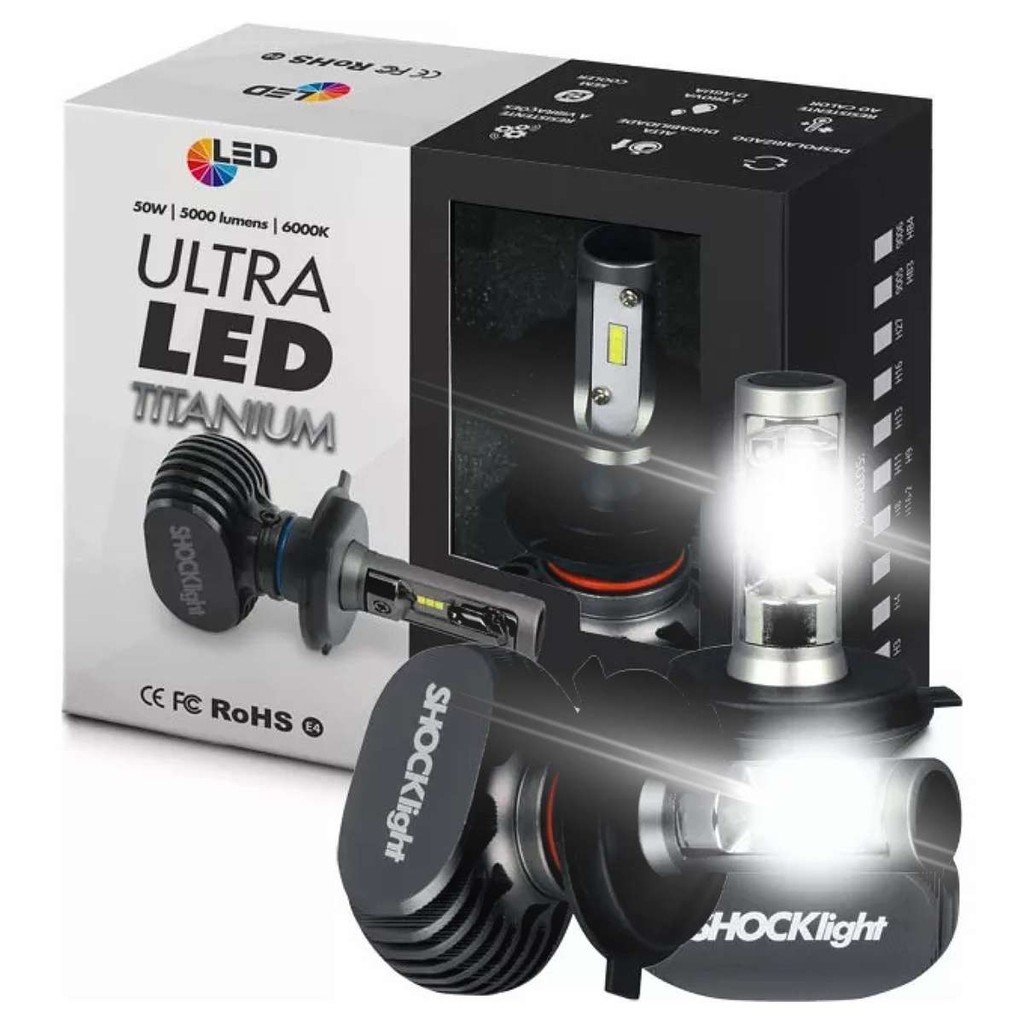 Lampada Bi-LED Encaixe H4 50W 6000K 10.000 Lumens Shocklight Titanium Kit