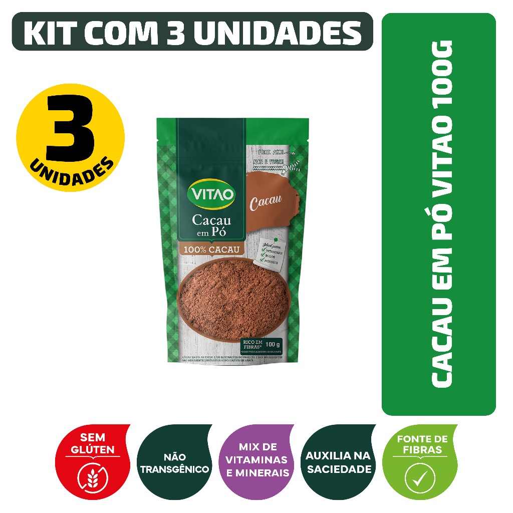 Kit Cacau Em Pó Vitao 100G - 3 Unidades