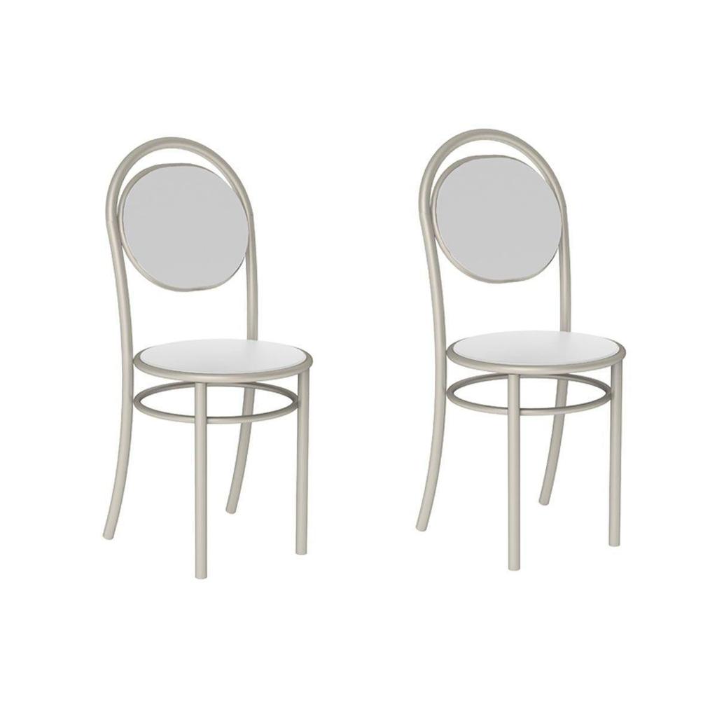 Cadeira de Cozinha 190 Kit 2 Un Prata - Assento Courano Branco - Carraro