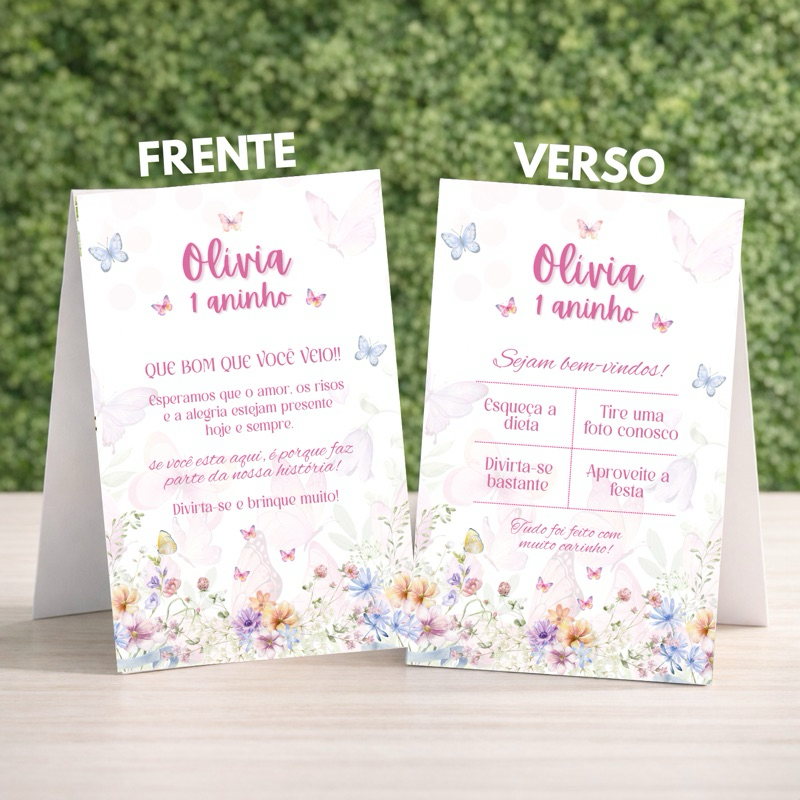 Kit 10 a 30 Plaquinhas de Agradecimento - Centro de Mesa Jardim das Borboletas