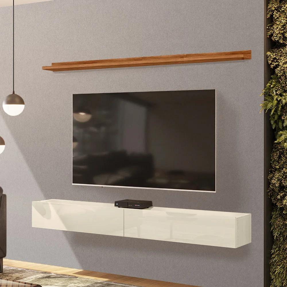 Bancada de Tv Suspensa e Prateleira 197cm Slat M20 Cinamomo/Off - Mpozenato