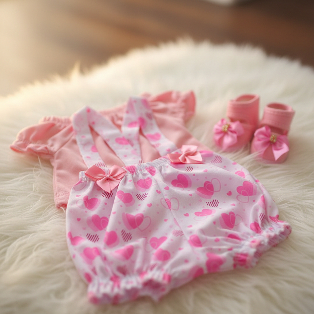 Kit Roupinha Bebê Reborn Jardineira + Sandália - Veste de 45 a 50cm!