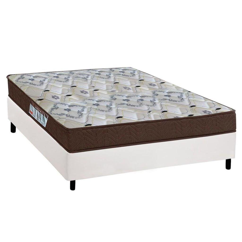 Cama Box Casal: Colchão Espuma D45 Ortobom /EP Anatômico Fort Tech ISO 150 + Base CRC Courano White(138x188)