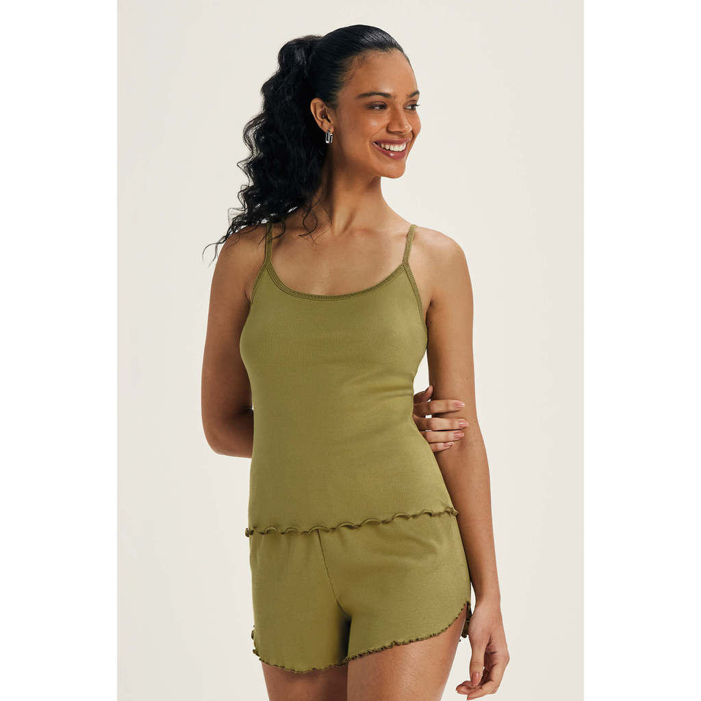 Pijama Feminino Ribana Com Frufru Marialícia Verde