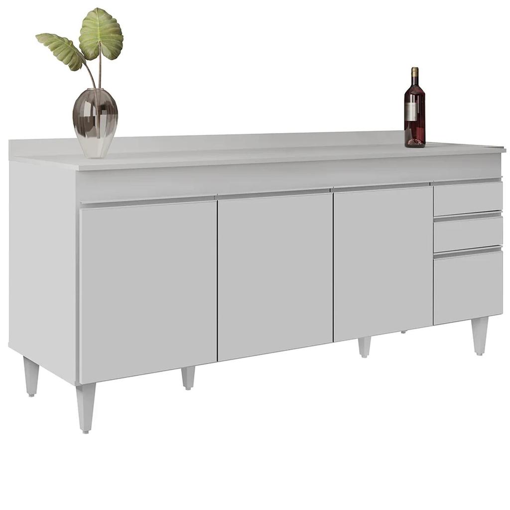 Balcão de Cozinha Gabinete 180cm com Tampo Dallas Branco - Lumil