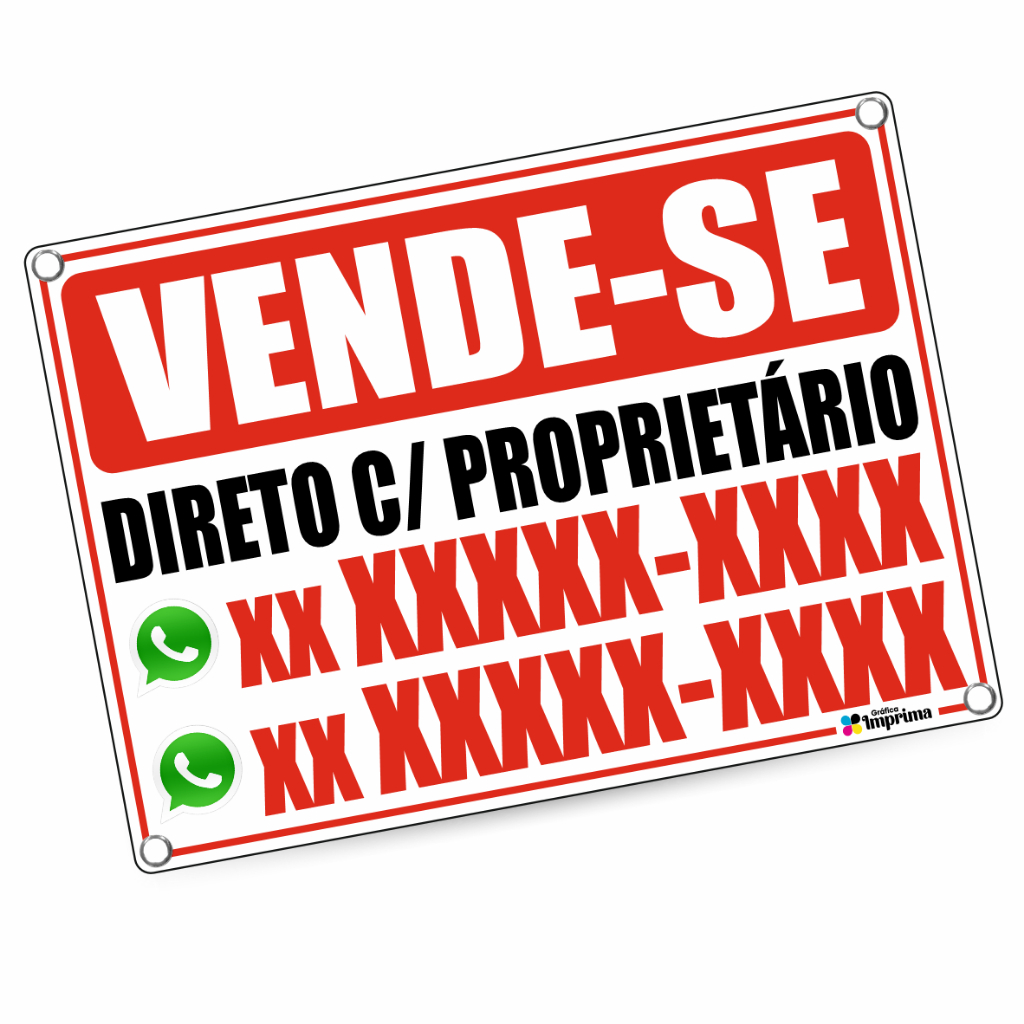 Placa de Vende-se Aluga-se Personalizável Várias Medidas PVC 1mm Rígido Com Ilhós