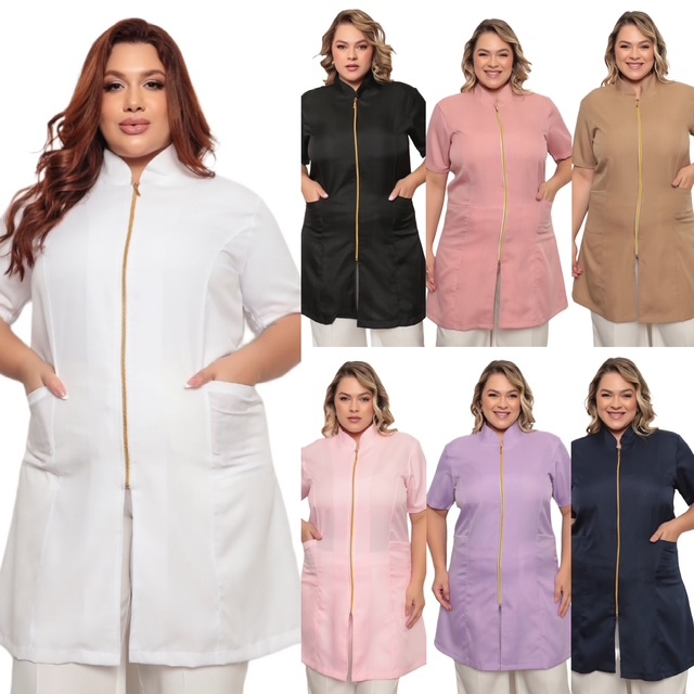 Jaleco Feminino Plus Size Manga Curta Malta Diversas Cores ELIA