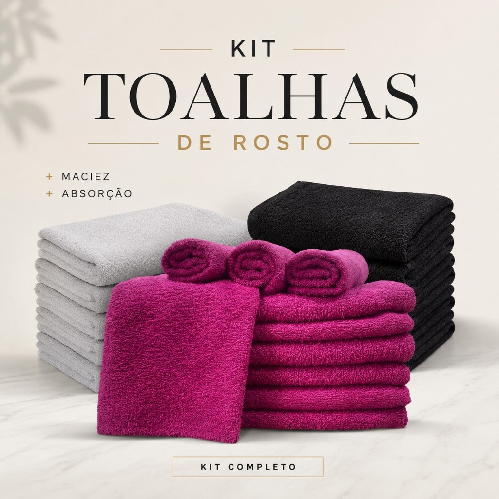 Kit Toalhas de Rosto 40x70cm 100% Algodão Macias e Resistentes | Salão, Barbearia, Manicure
