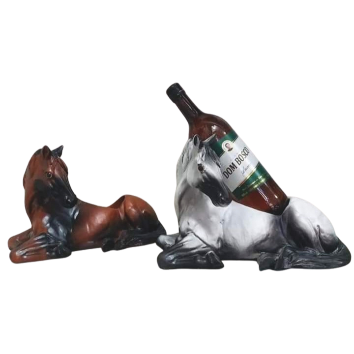 Porta Vinho Boi E Cavalo Gesso Decorativo Suporte Garrafa Estilo Rústico Adega Gourmet Chacara