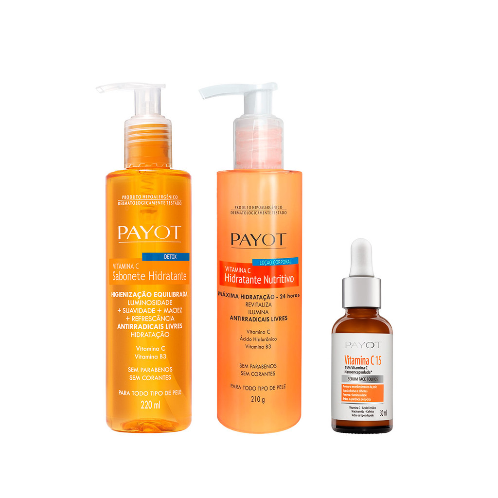 Kit Sabonete Facial + Hidratante + Sérum C15 Vitamina C Payot