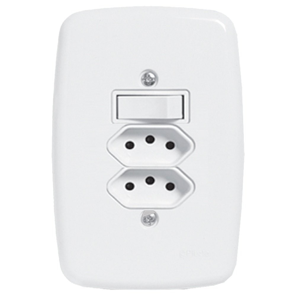 Interruptor Ideale Pluzie 1 Tecla Simples + 2 Tomadas 2P+T 20A Com Placa 4x2 Branca