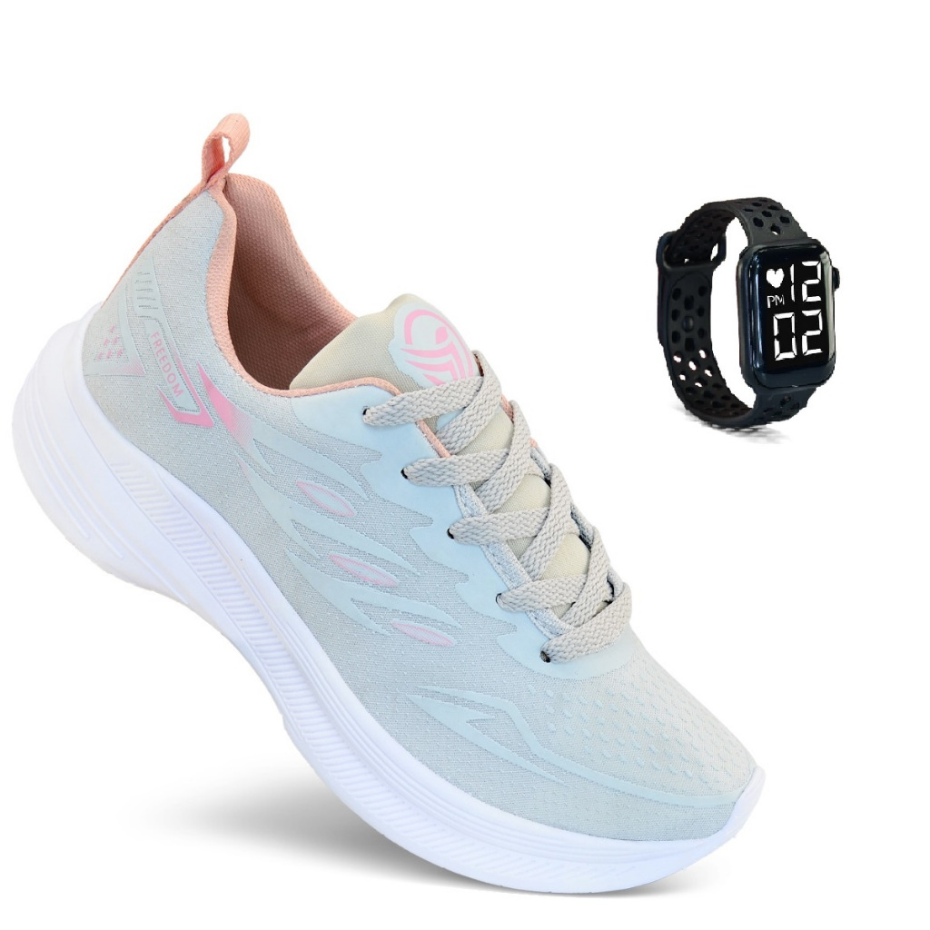 Tenis Feminino + Relogio Esportivo Versatil Corrida Treino Academia Envio Imediato Promoção