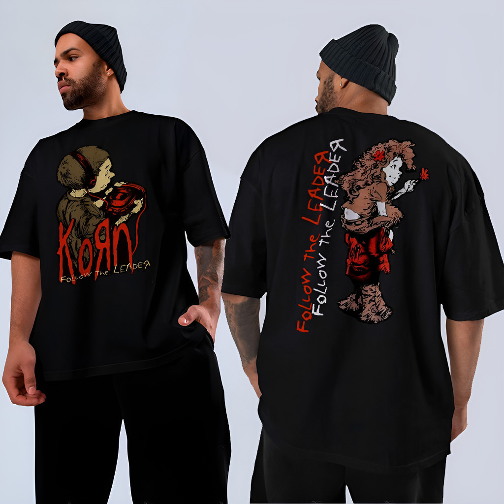 [Camiseta Vintage Masculina Algodão]HYP Camiseta Korn Nu Metal Follow The Leader Full Álbum Unissex