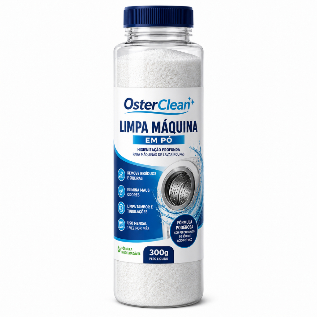 Limpa Máquina de Lavar em Pó 300g Higienizador Lava e Seca Remove Mau Odor Profissional