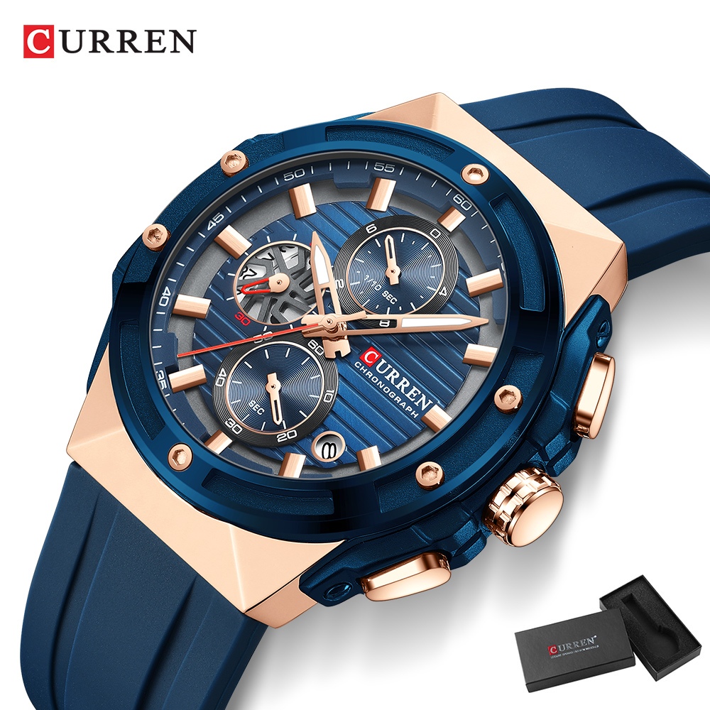 Novo Cronógrafo Original CURREN Relógios Masculinos À Prova Dágua De Silicone De Discagem Grande Casual De Quartzo Analógico 8462