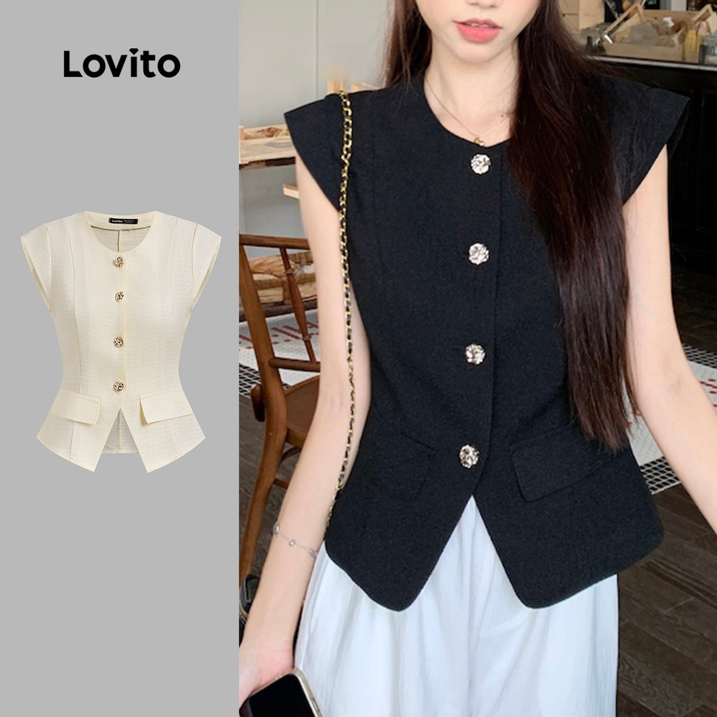 Lovito Regata Feminina Casual Lisa Com Botões Frontais Para O Verão/primavera Lne38198 (multicolorida)