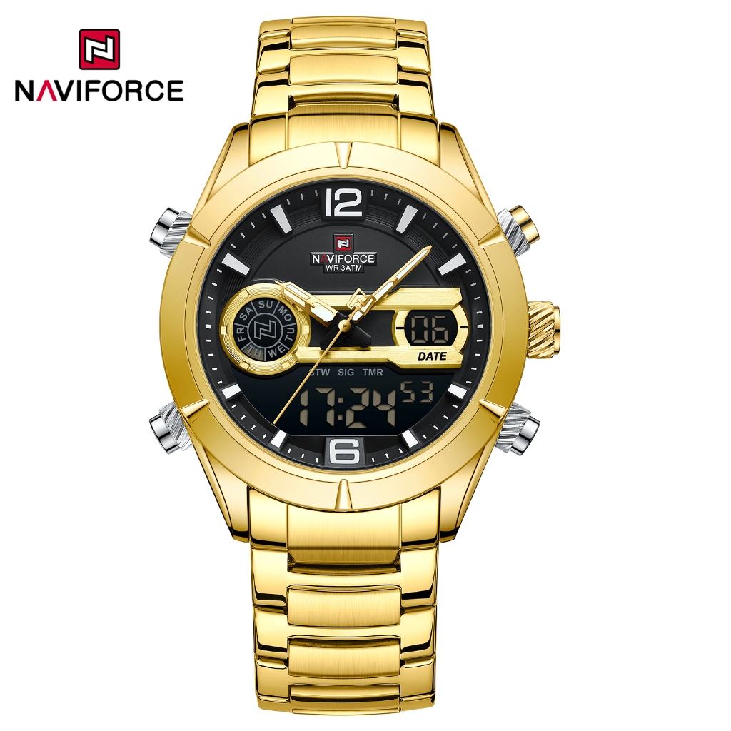 NAVIFORCE 9232 Relógio De Moda Masculina Tendência Multi-Funcional Fivela Dobrável De Aço Inoxidável