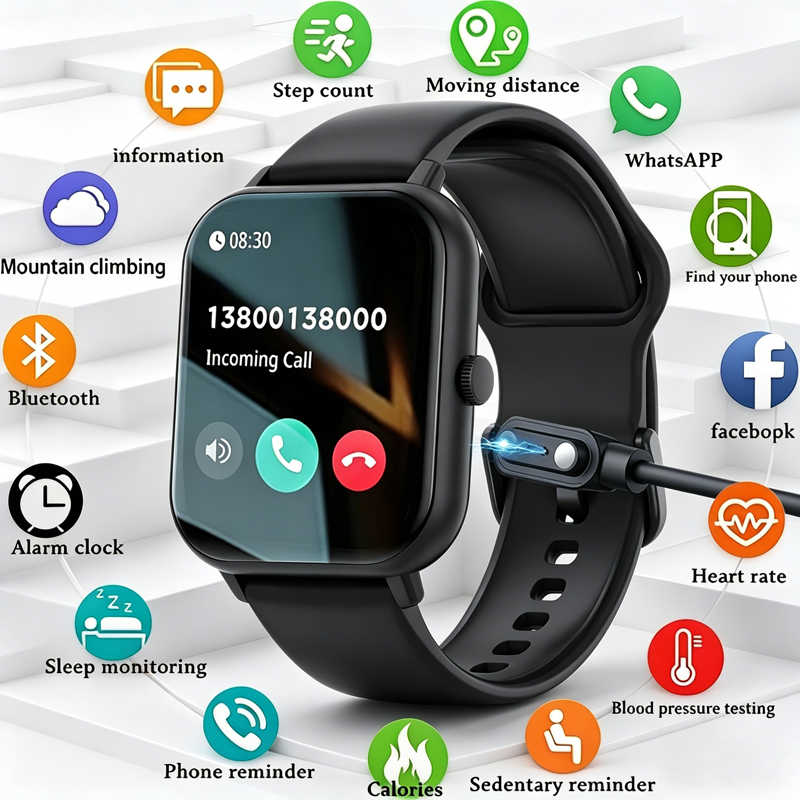 LIGE Relogio Inteligente BT Chamada De Pressão Arterial Full Touch Fitness Tracker Vida À Prova Dágua