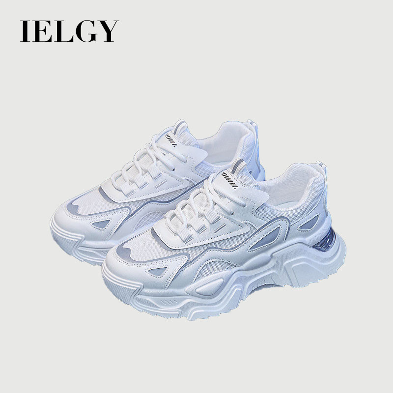 IELGY 2025 Sapatos Brancos Coreanos Do Papai Feminino Femininos Estudante Tênis De Altura Corrida Casual Respirável