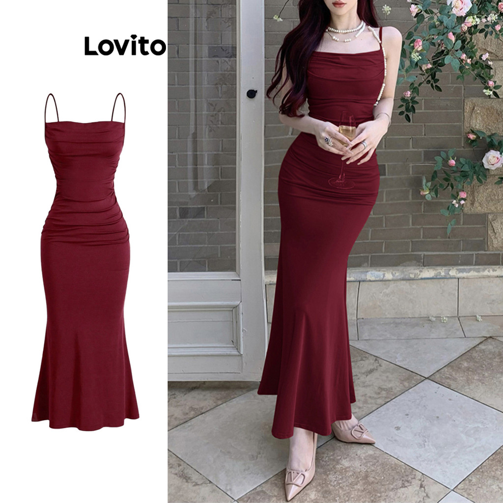 (Trendy) Lovito Vestido Glamouroso Vestido Assimétrico Liso Para Mulheres L108ED664