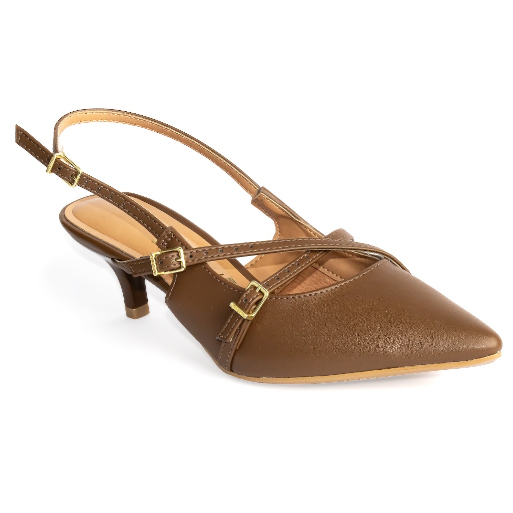 Scarpin Vizzano Slingback Feminino Salto Baixo Fivelas 1122.885 Capuccino
