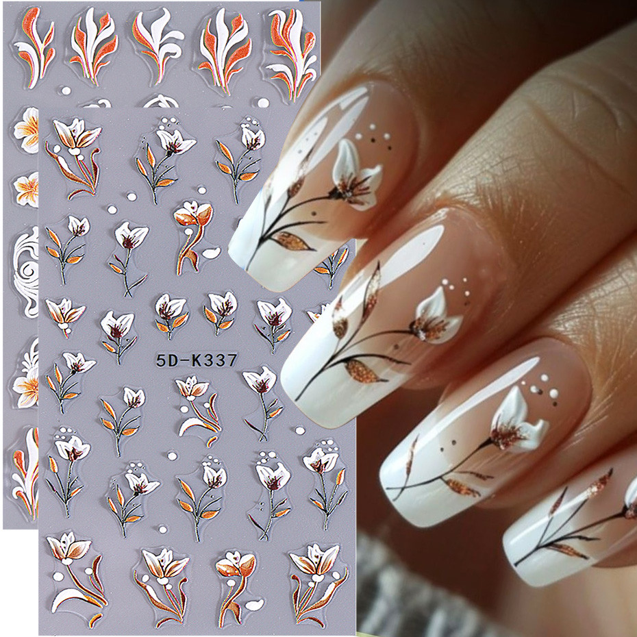 5D Em Relevo Flor Arte Do Prego Adesivos Simples Acrílico Colorido Pétala Lírio Flores Linhas Adesivo Decalque Sliders Manicure Decoração