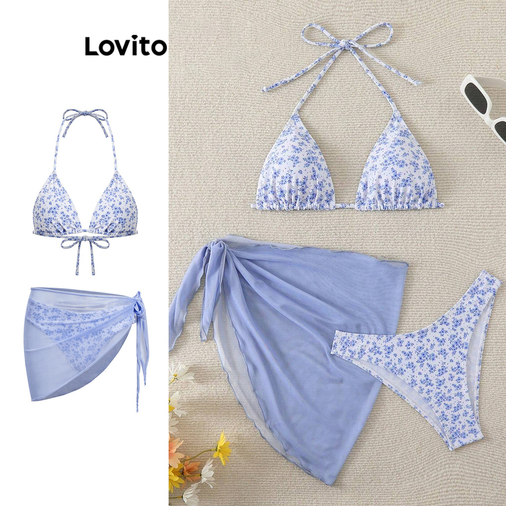 Lovito Conjuntos De Biquíni Boho Ditsy Floral Wrap Pattern Conjuntos De Biquíni Para Mulheres LBL16838