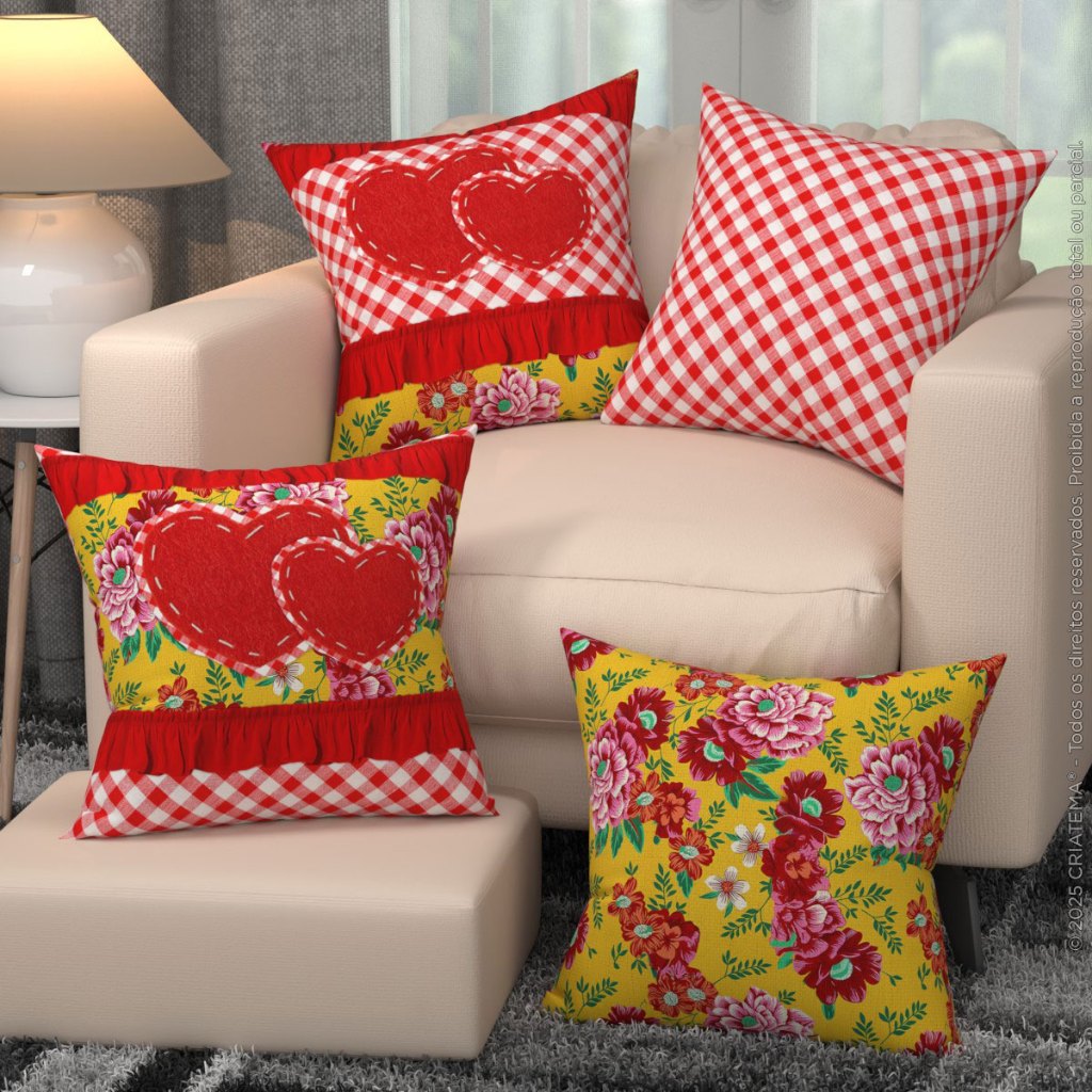 Capas de Almofada Decorativas Festa Junina 45x45cm Chita de São João – Kit Com 4 Capas – ALM-05