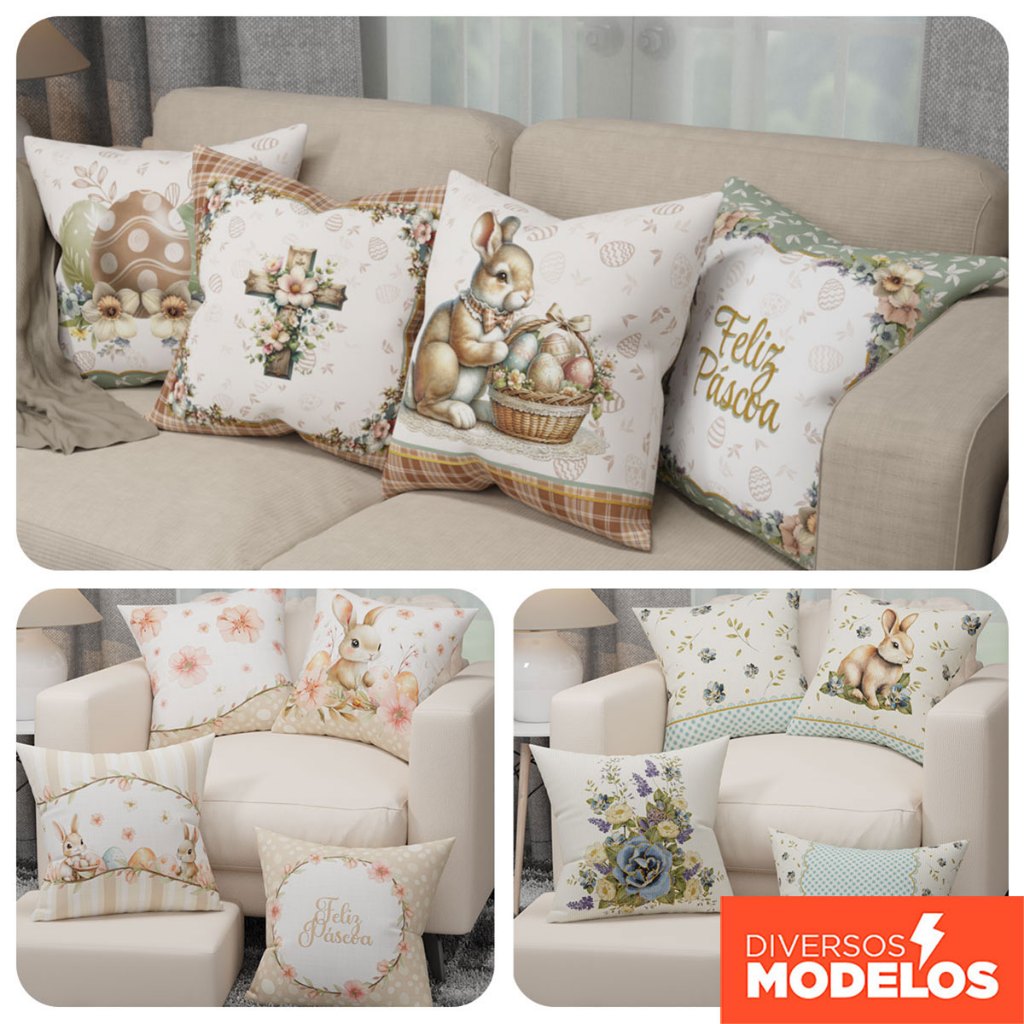 Kit 4 Capa Para Almofada 45x45 Páscoa Diversos Modelos Decoração De Casa Em Tecido Oxford