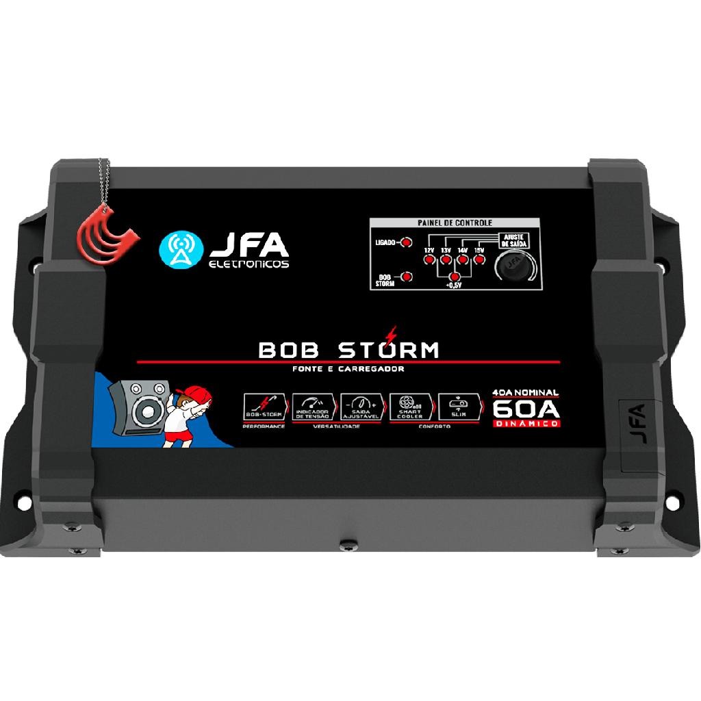 Fonte JFA Bob Storm 60A Bivolt Carregadora e Bateria Para Caixa Bob Ativa Trio Home Som Casa