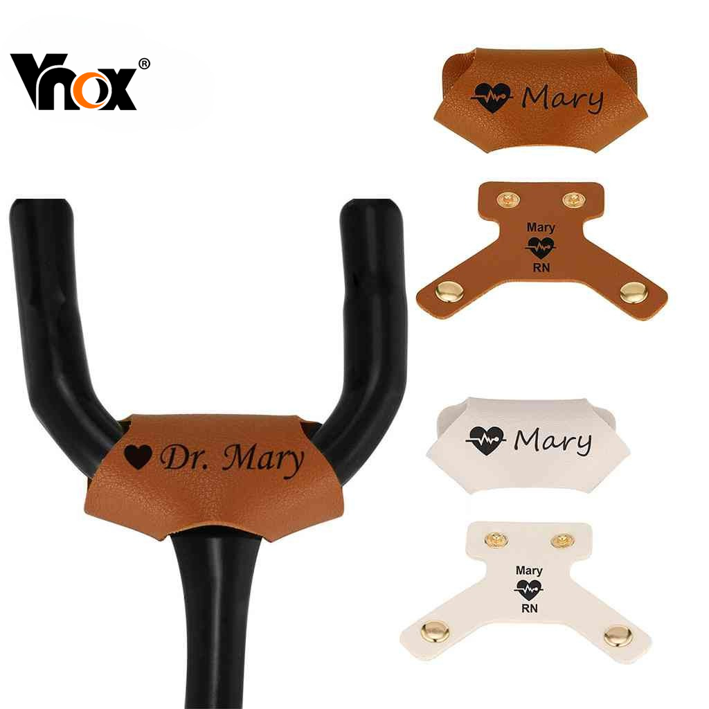 Acessórios de Estetoscópio Vnox para Médicos Nome Personalizado Gravação Gratuita em Couro PU para Enfermeiros Presente