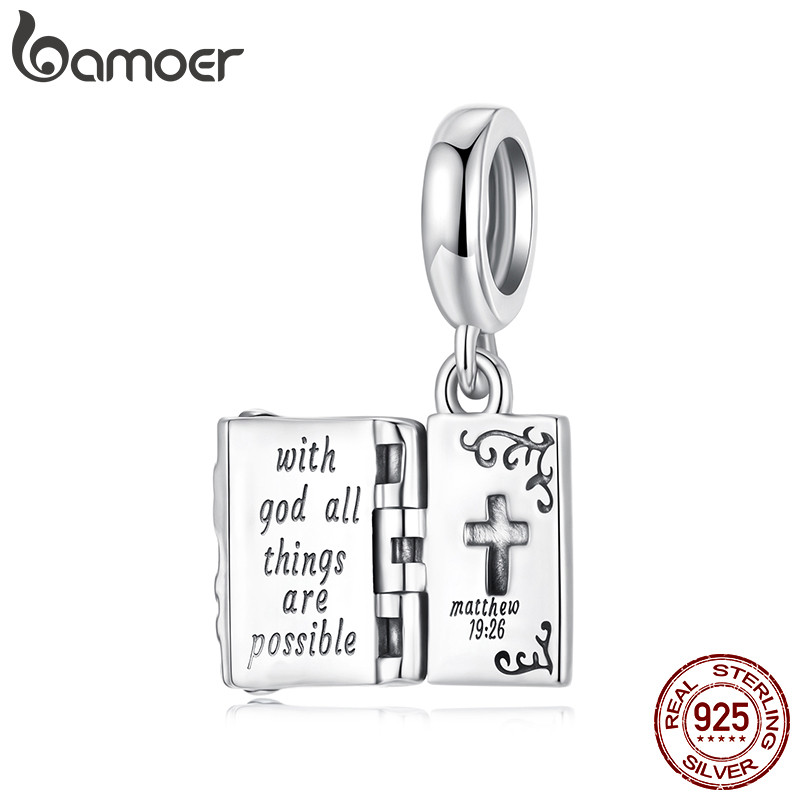 Bamoer 925 Prata Esterlina Charme Cruz Fé Pingente DIY Para Pulseira Presentes