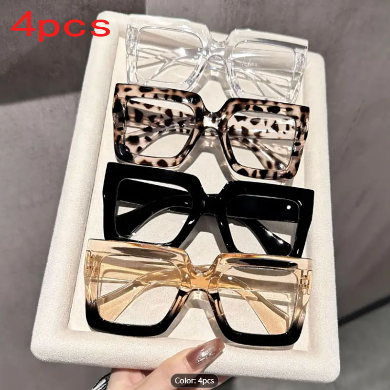 Conjunto De 4 Peças De Óculos Transparentes Retrô Geométricos Femininos , Adequado Para Atividades De Lazer , Vida Diári