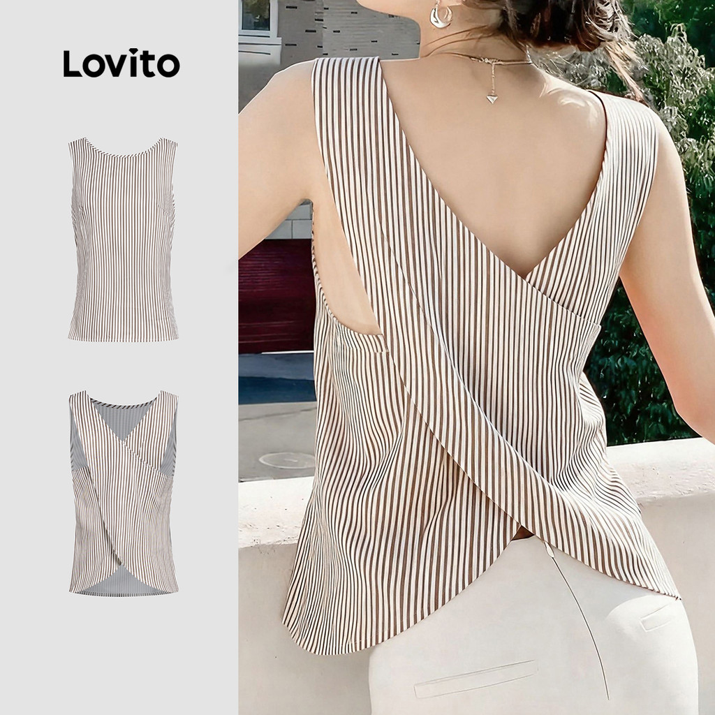Lovito Blusa Casual Sem Mangas Nas Costas para Primavera/verão Top Marrom para mulheres L157ED433