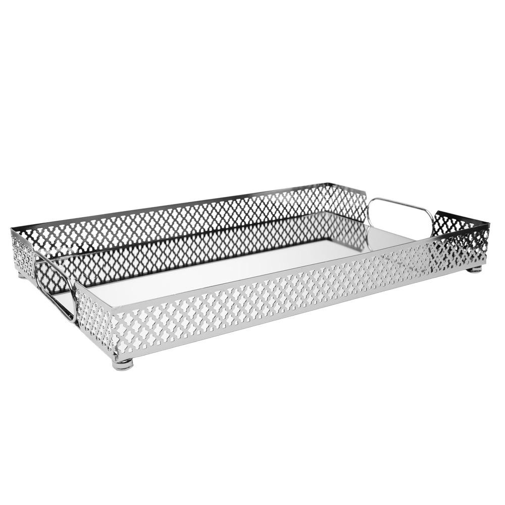 Bandeja Espelho Marbella Wolff 32cm x 20cm Prateada Metal