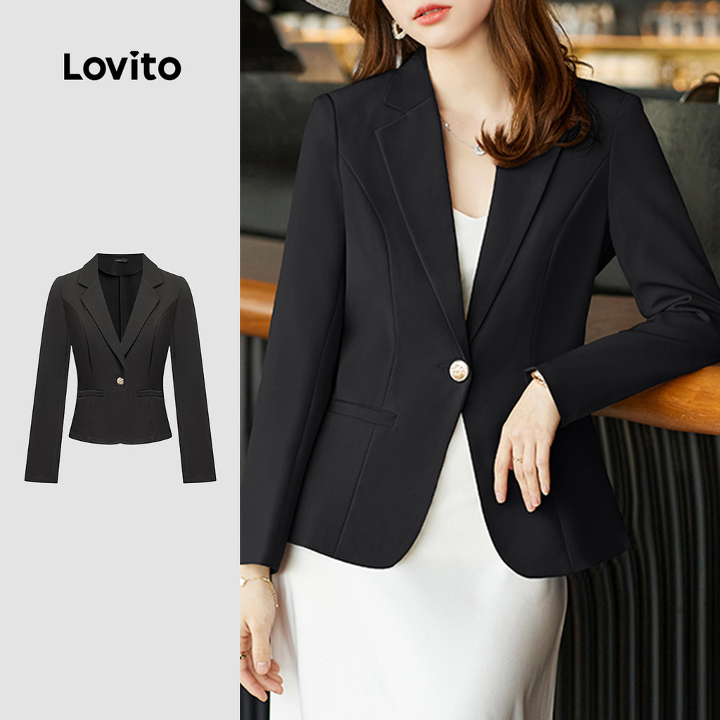(Hot) Lovito Blazer Casual Blazer De Botão Liso Para Mulheres L98AD160