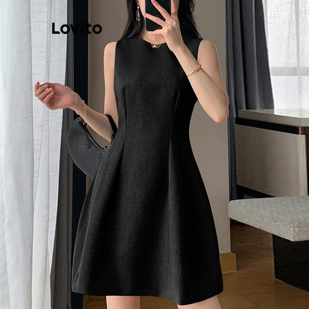 (Trendy) Lovito Vestido Casual Com Estrutura Lisa E Drapeado Para Mulheres L109MD178