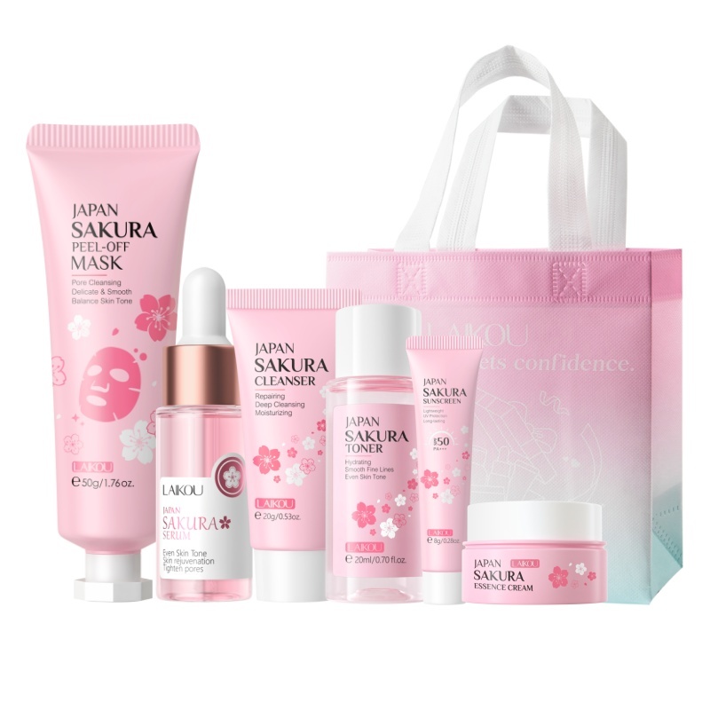 LAIKOU Sakura Conjunto De Cuidados Com A Pele Anti-Oxidação Brilho Suave Linhas Finas Refinar Textura Da Presente De Ani