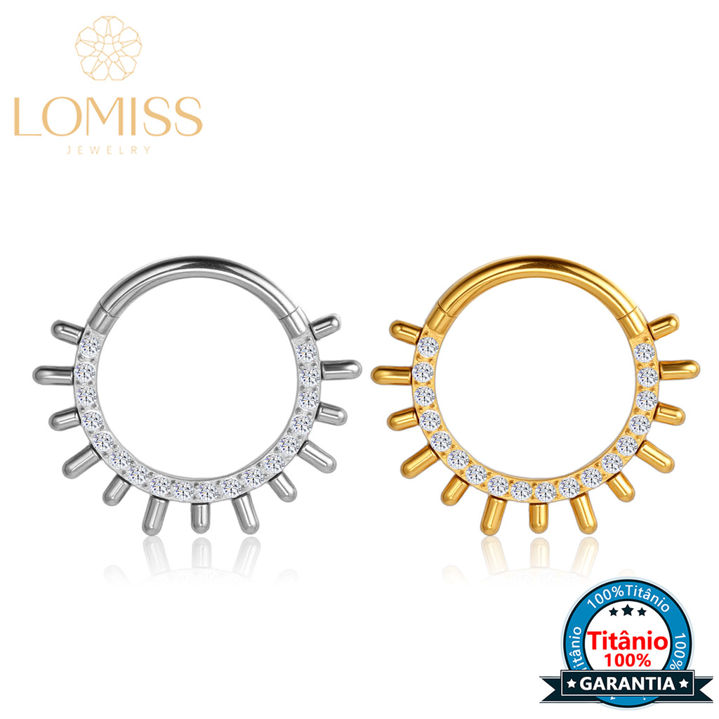 Piercing Argola Titânio Segmento Articulado Detalhes Zircônia Septo Helix Rook Conch Nariz Orelha Boca Earring Daith