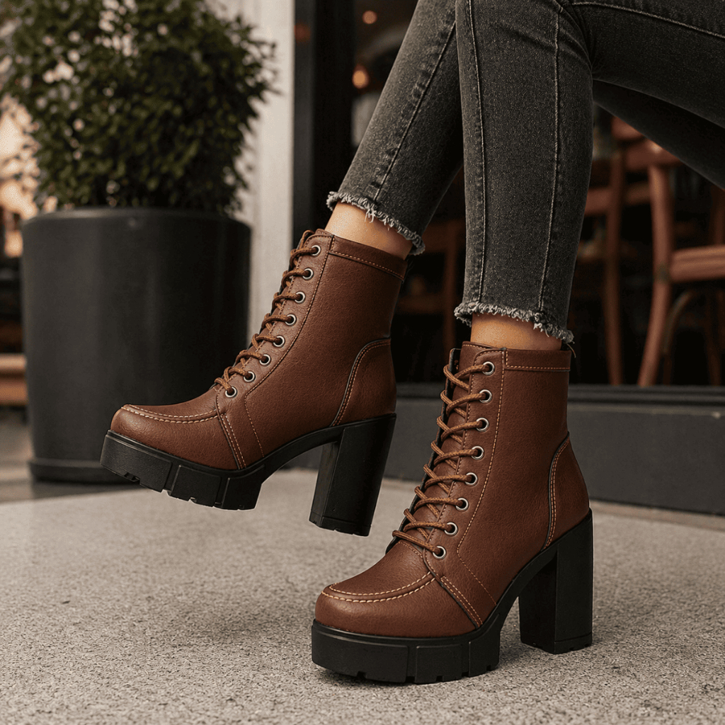 Bota Feminina Coturno Tratorada Salto Alto Confortável