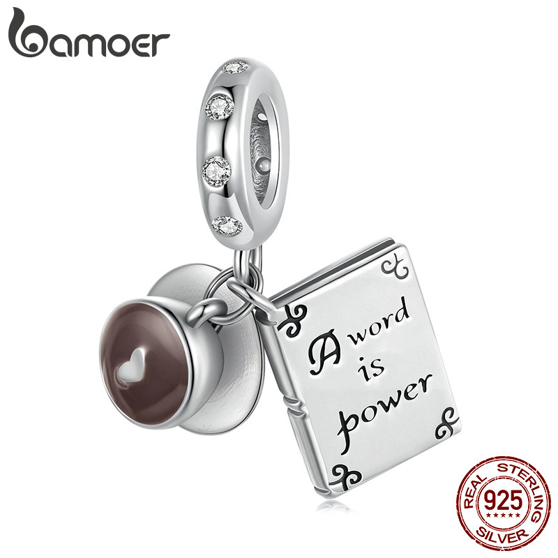 Bamoer 925 Sterling Sliver Charm Café E Livros Pingente Série De Acessórios Para Pulseira