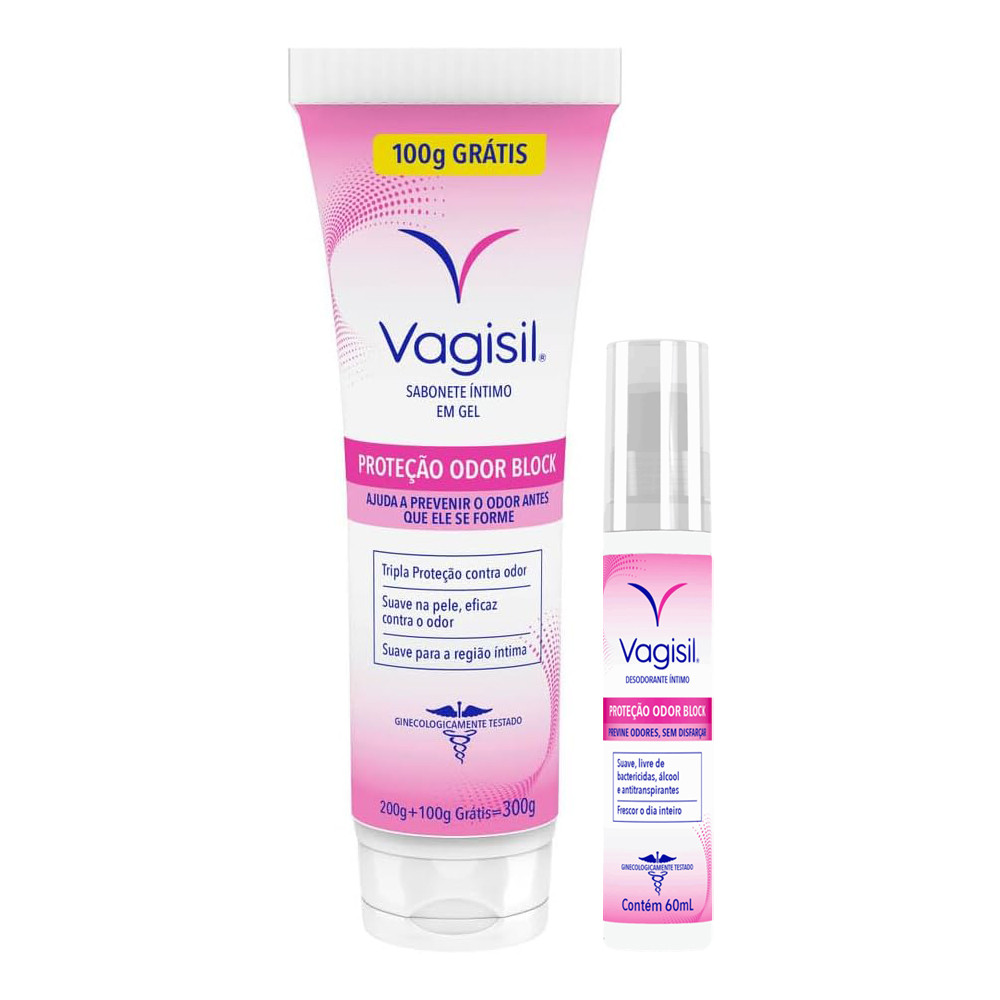 KIT SABONETE ÍNTIMO EM GEL + DESODORANTE VAGISIL PROTEÇÃO ODOR BLOCK