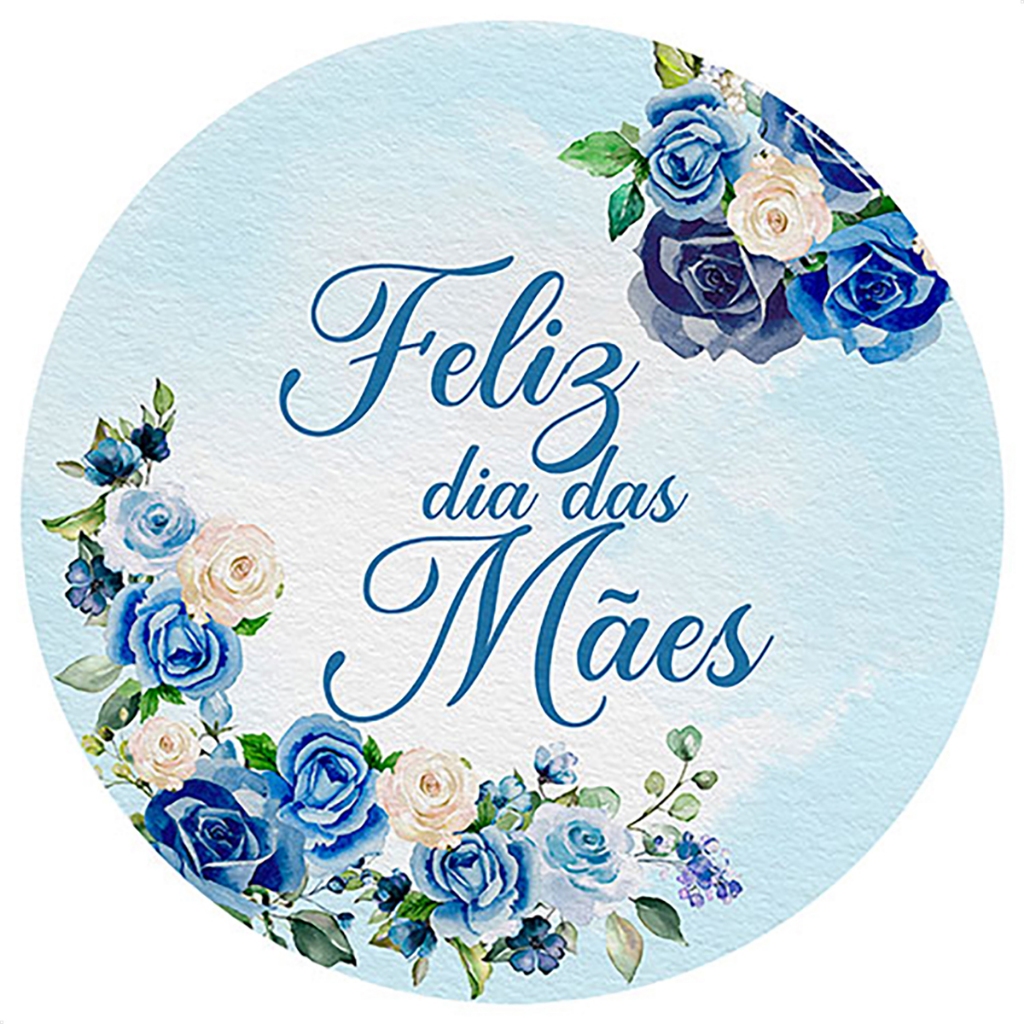 Capa Painel Redondo Decoração Dia das Mães Floral Azul em tecido 1,50m com Elástico para Festas