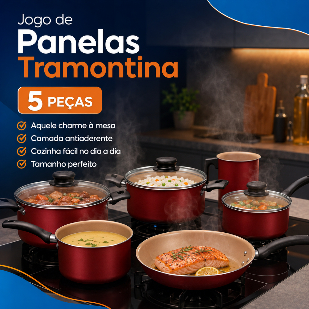 Jogo De Panelas Antiaderente  Max Tramontina 5 Peças Turim Vermelha