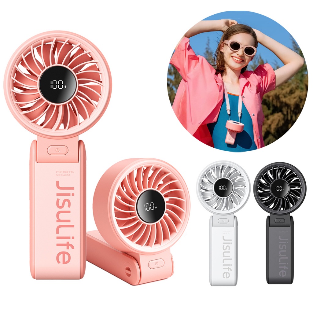 JISULIFE Ventilador Portátil de Mesa/Pescoço USB Recarregável 5000mAh com Tela 19horas Duração Life7