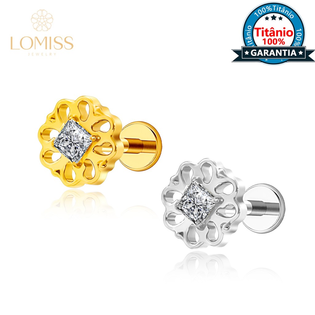 Piercing Labret Titânio Pvd Flor Com Zircônias Cravejada Para Orelha Lábio Helix Tragus Conch Cartilagem Nariz Boca
