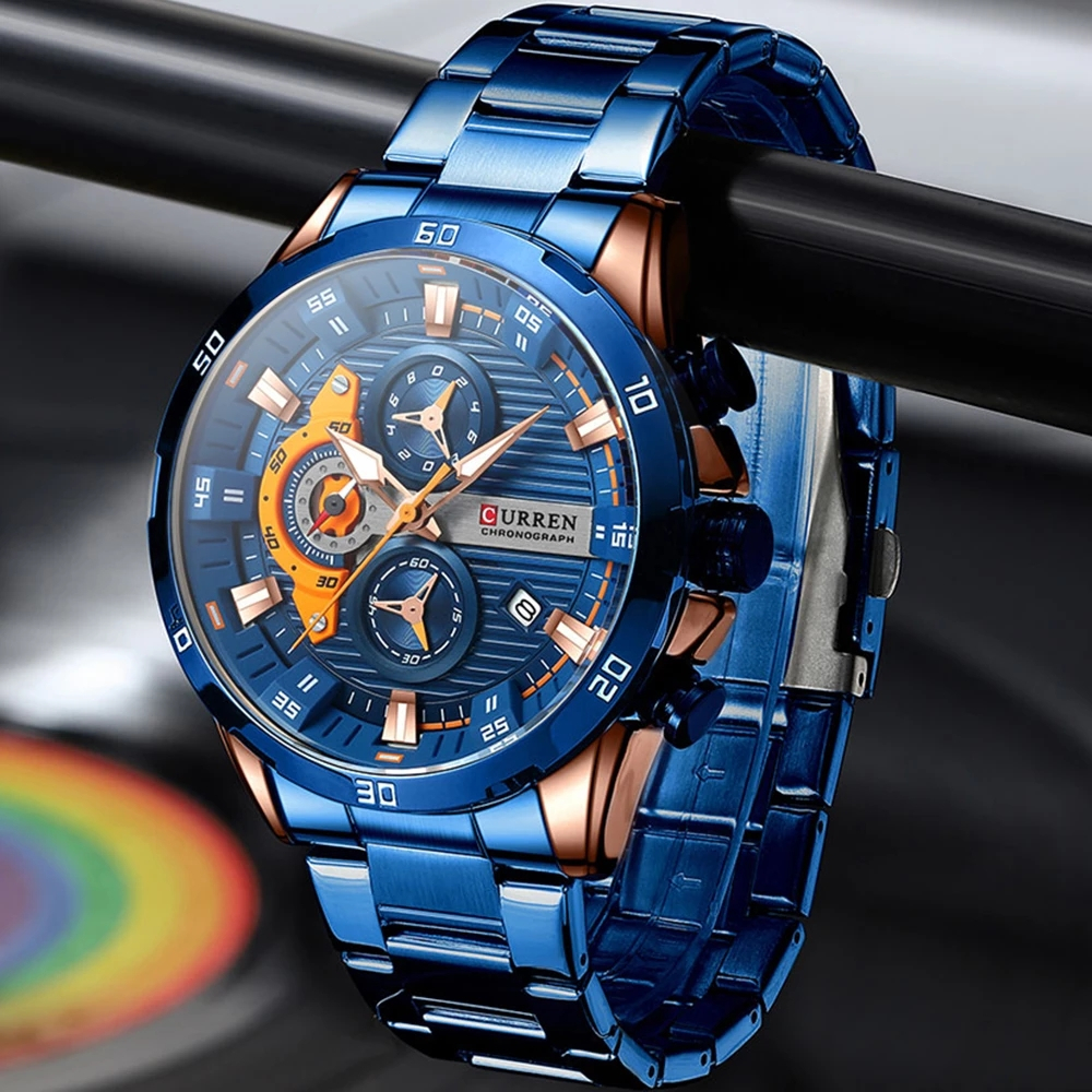 CURREN Relógios Masculinos Originais Marca De Luxo Cronógrafo Genuíno Código Apontadores Luminosos Negócios Casuais De Moda Em Aço Inoxidável Quartzo À Prova Dágua 8402 XC