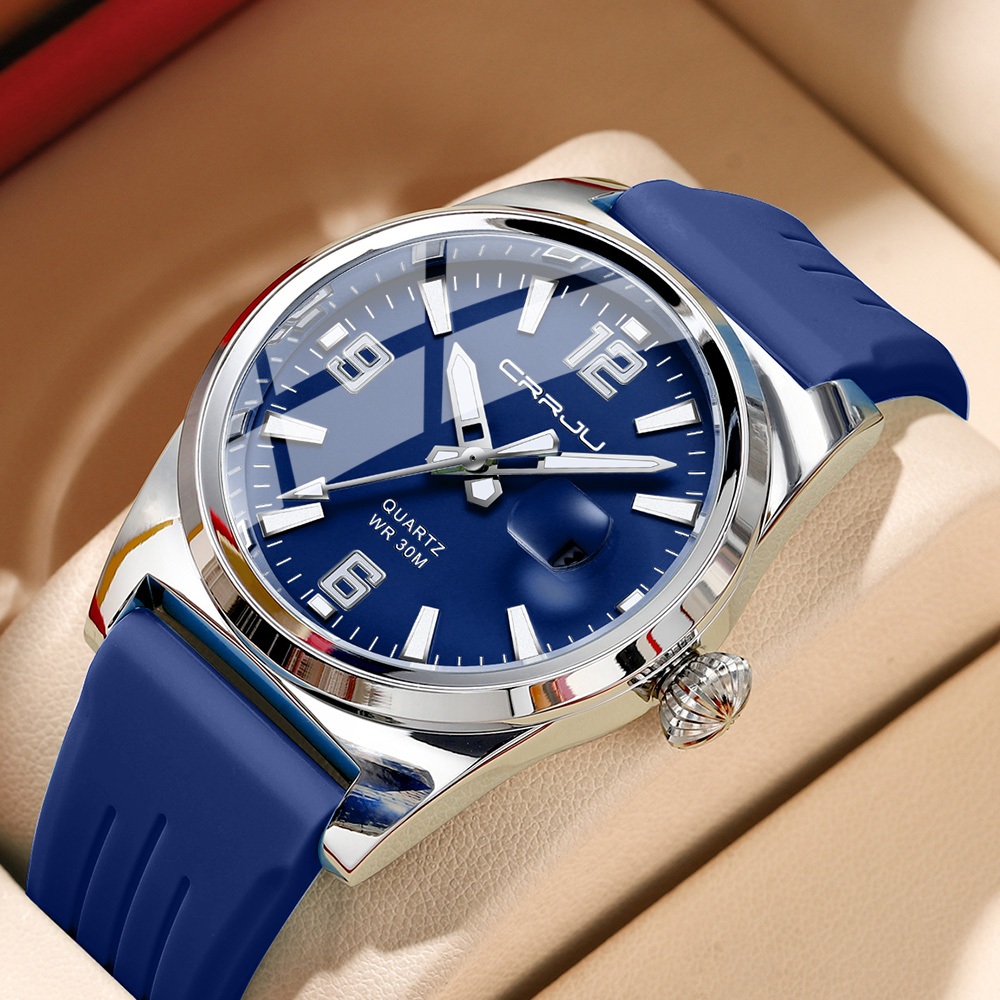 Relógio Masculino CRRJU Original À Prova Dágua Moda Casual Pulseira De Silicone Calendário Luminoso Quartzo Analógico 5