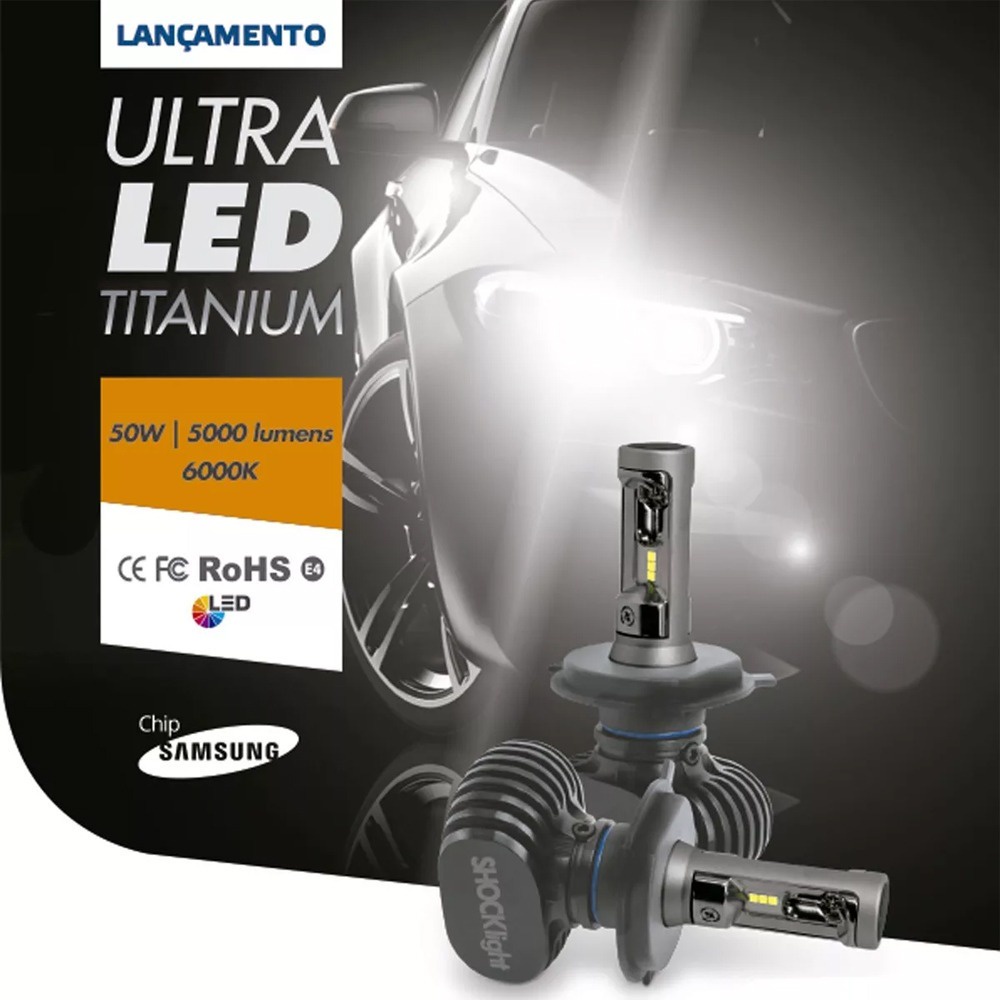 Lâmpada Ultra Led Titanium Hb4 Shocklight 6000k 10.000 Lúmens Com Led Chip de Última Geração