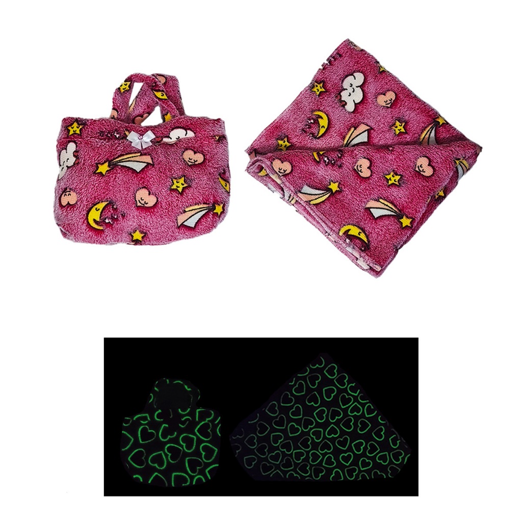 Kit Manta e Bolsa Boneca Mamãe Reborn Brilha no Escuro